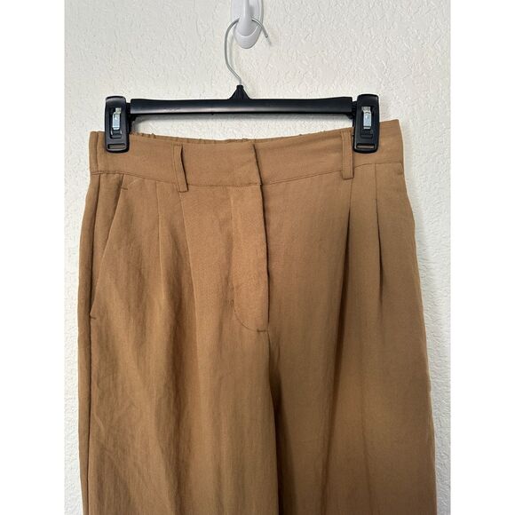 Z Supply Lucy Twill Pants Trousers Elastic Wait Pleated Front Carmel Brown Small - Picture 2 of 8